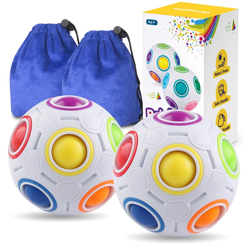 Coogam Rainbow Puzzle Ball Pack with Pouch Color-Matching Game Toy Stress Reliever Magic Ball Brain Teaser for Kids and Adults, Children, Boy, Girl Holiday Set of 2 - Image 1