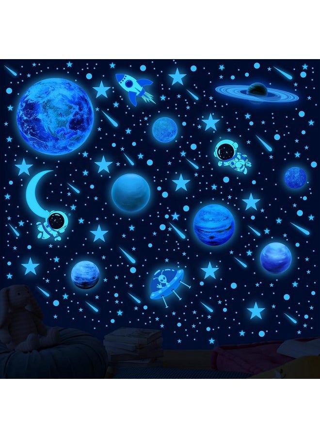 MORCART - MORCART Glow in The Dark Stars Solar System Wall Decals 457 Pcs, Earth and 12 Major Glow Planets, Astronaut Universe Galaxy Space Wall Decals, Kids Bedroom, Gift for Walls and Ceiling Decor (Blue) - Image 1