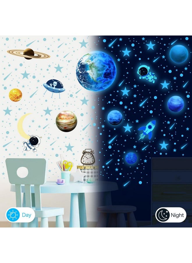 MORCART - MORCART Glow in The Dark Stars Solar System Wall Decals 457 Pcs, Earth and 12 Major Glow Planets, Astronaut Universe Galaxy Space Wall Decals, Kids Bedroom, Gift for Walls and Ceiling Decor (Blue) - Image 1