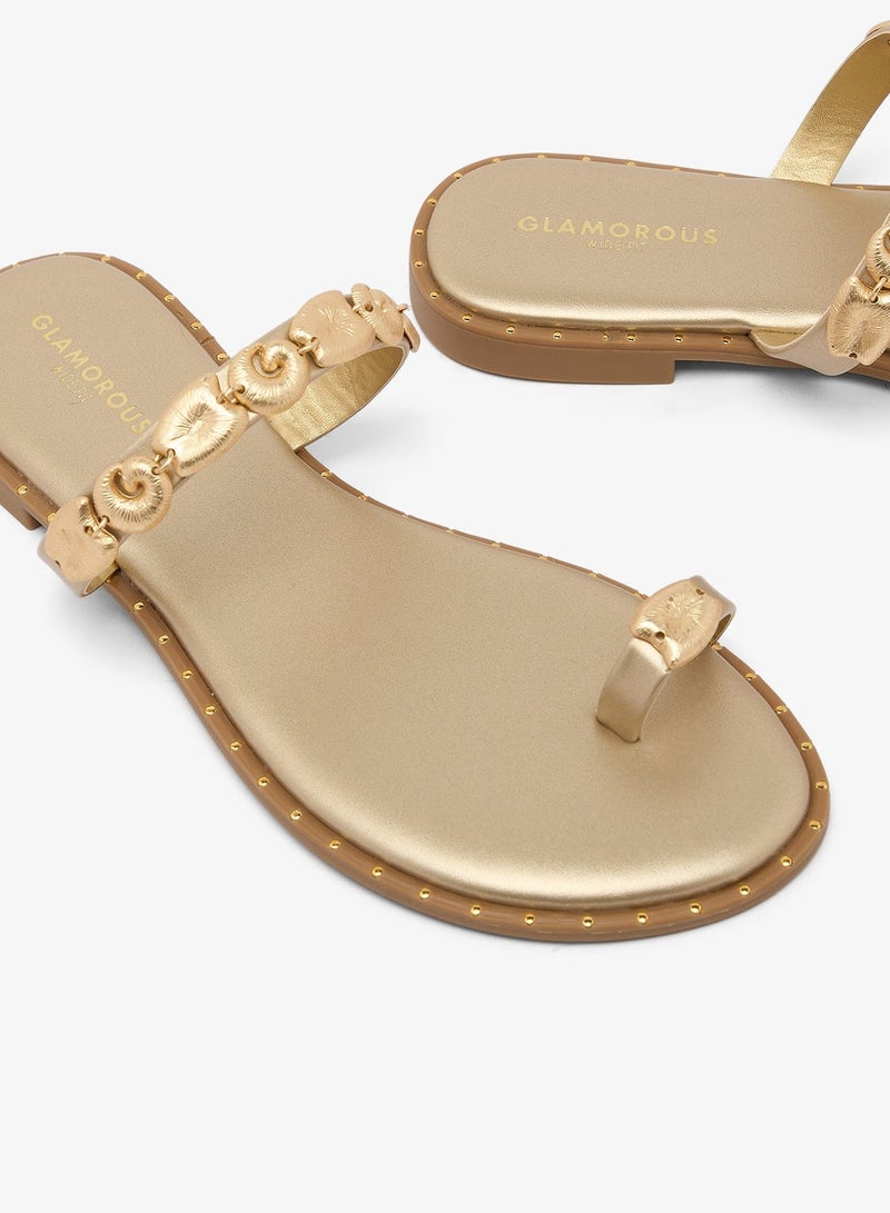 GLAMOROUS Shells Detail Flat Sandals - Image 5