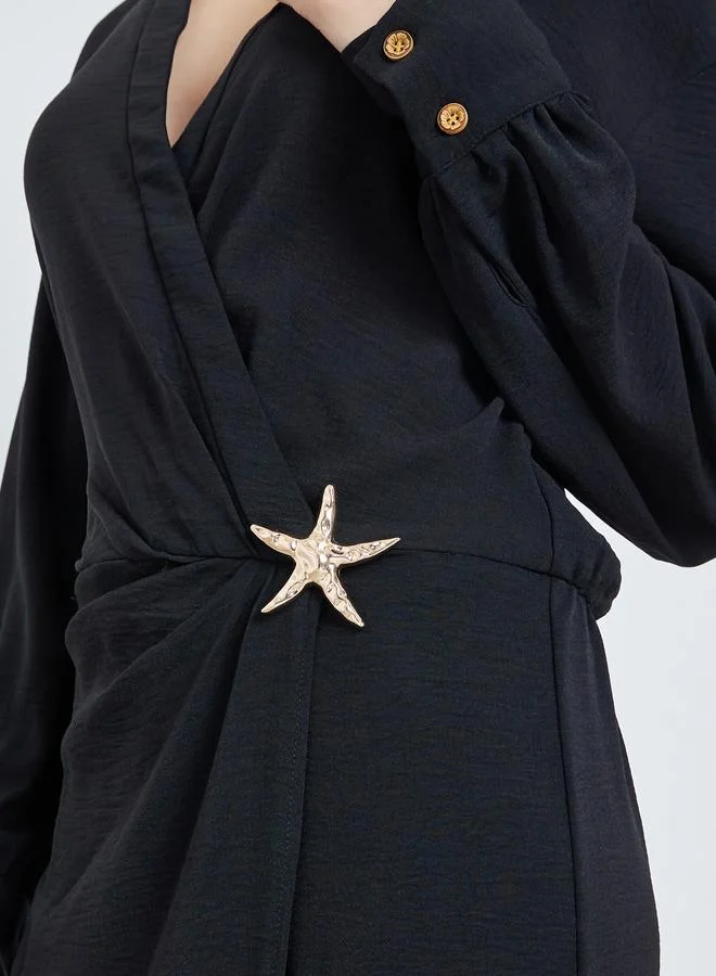 Take Two  Black Maxi Dress with Star Brooch Detail for Women | Best Price UAE