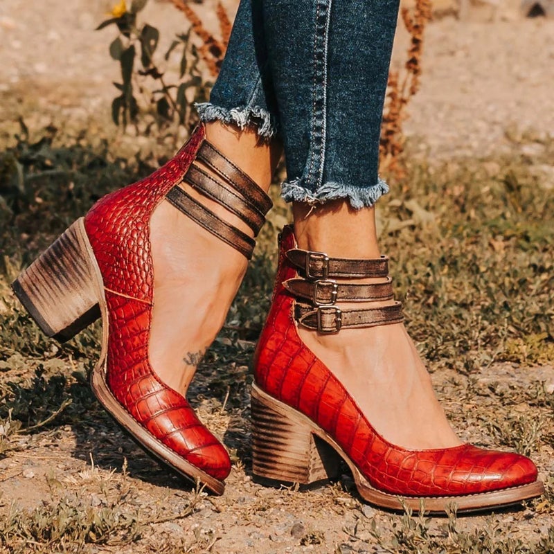 New 2024 Independent Site Back Zipper Thick Heel High Heel Square Heel Shallow Mouth Buckle Women'S Shoes - Image 5
