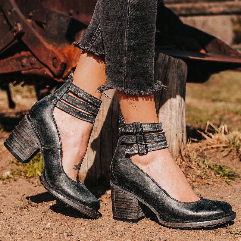 New 2024 Independent Site Back Zipper Thick Heel High Heel Square Heel Shallow Mouth Buckle Women'S Shoes - Image 2