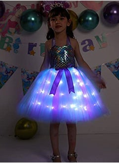 Al Aoyama Al Aoyama Girls Mermaid Costume LED Light Up Princess Tutu Dress for  Birthday with Headband 3-8  - Image 4