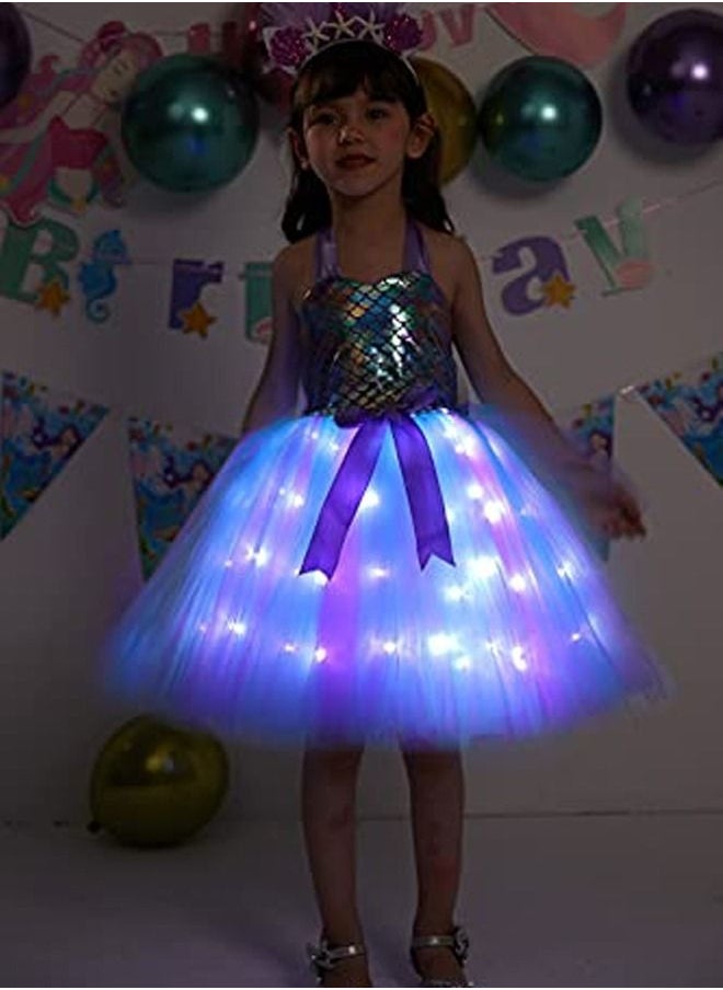 Al Aoyama Al Aoyama Girls Mermaid Costume LED Light Up Princess Tutu Dress for  Birthday with Headband 3-8  - Image 4
