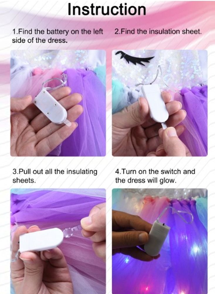 Al Aoyama Girls Mermaid Costume LED Light Up Princess Tutu Dress for  Birthday with Headband 3-8