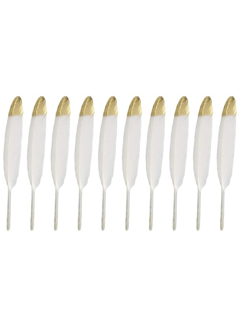 30 Natural White Glitter Feathers for DIY Crafts Gold Dipped Unique Crafting Supplies - Image 1