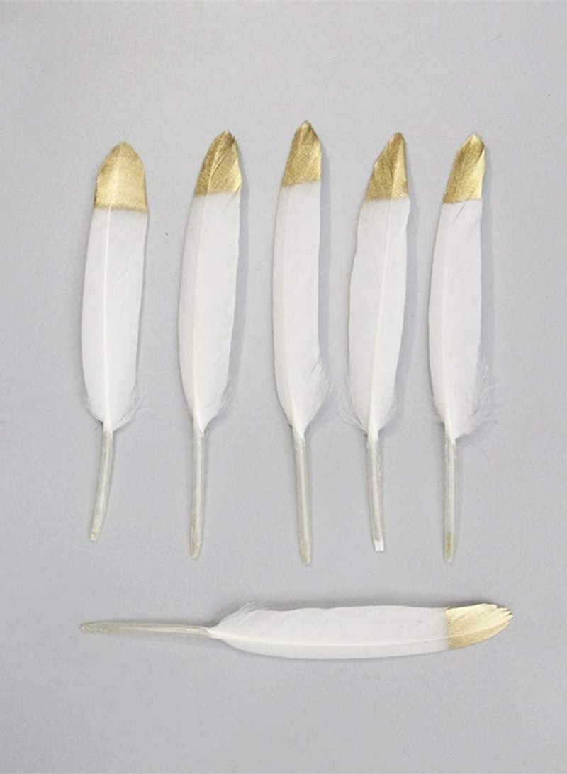 30 Natural White Glitter Feathers for DIY Crafts Gold Dipped Unique Crafting Supplies - Image 2