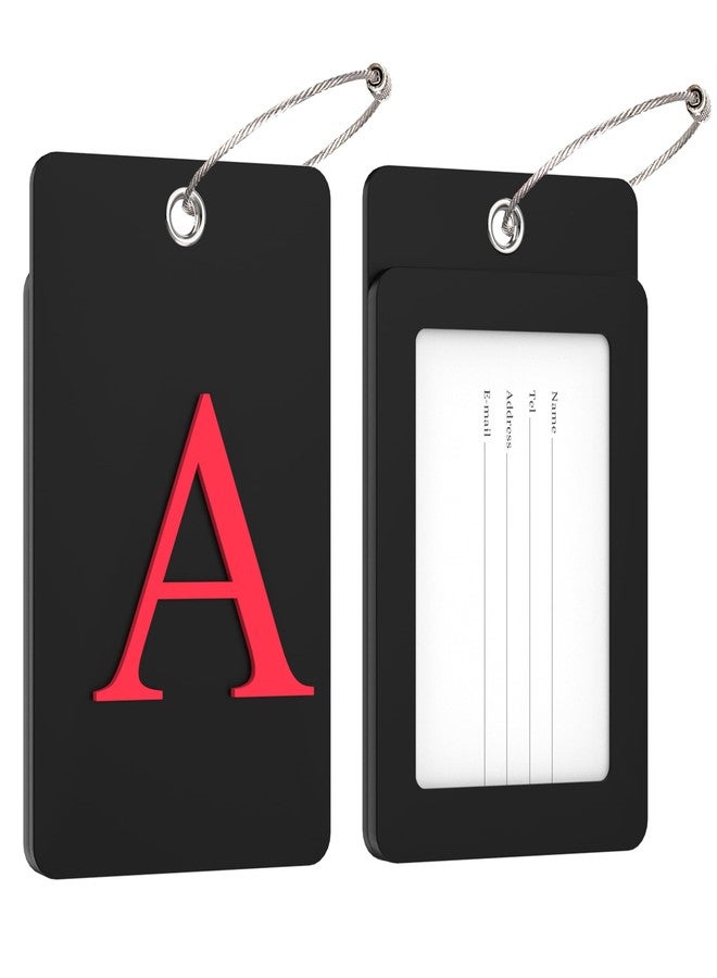 Gostwo Initial Luggage Tag | 26 Letter Travel Luggage Baggage Identification Labels ID Tag Fully Bendable Tag w/Stainless Steel Loop (Black) (2 Pack A) - Image 2