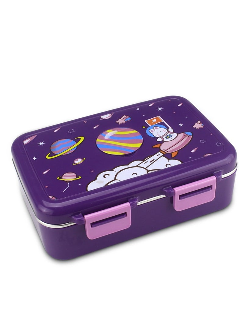 اي ديد حافظة غداء رائد فضاء للمدرسة، من الفولاذ المقاوم للصدأ بثلاث حجرات، حاوية طعام آمنة للأطفال، صندوق غداء مقاوم للتسرب على شكل بينتو، آمن للغسل في غسالة الأطباق, اللون بنفسجي - Image 1