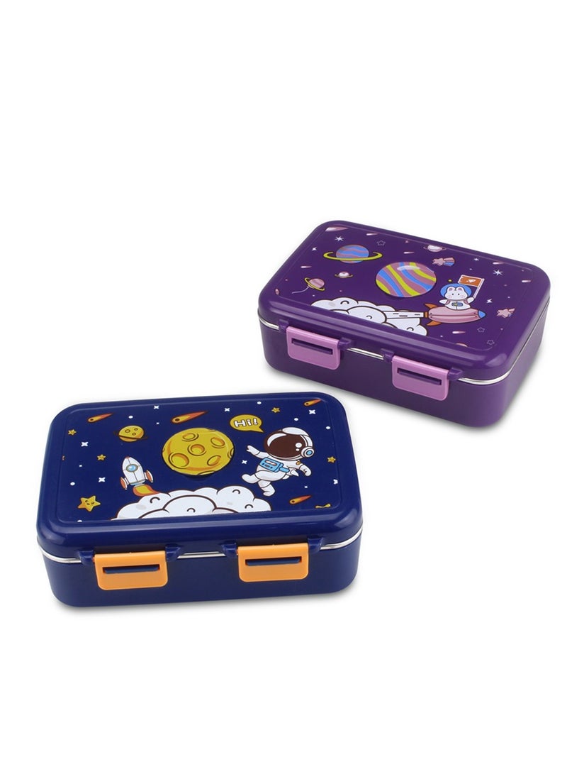 اي ديد حافظة غداء رائد فضاء للمدرسة، من الفولاذ المقاوم للصدأ بثلاث حجرات، حاوية طعام آمنة للأطفال، صندوق غداء مقاوم للتسرب على شكل بينتو، آمن للغسل في غسالة الأطباق, اللون بنفسجي - Image 3