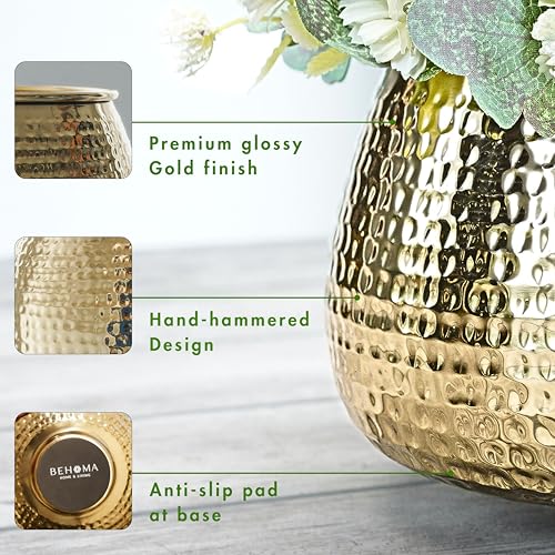 BEHOMA Metal Hammered Golden Bowl Planter for Home Decoration | Plant Pots for Home Living Room Bedroom Office Decor | Size Height- 5.5" x Dia. 8" inch (Plants not Included) - Image 5