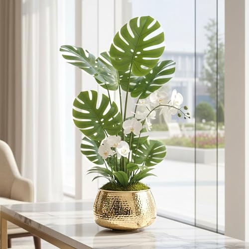 BEHOMA Metal Hammered Golden Bowl Planter for Home Decoration | Plant Pots for Home Living Room Bedroom Office Decor | Size Height- 5.5" x Dia. 8" inch (Plants not Included) - Image 4