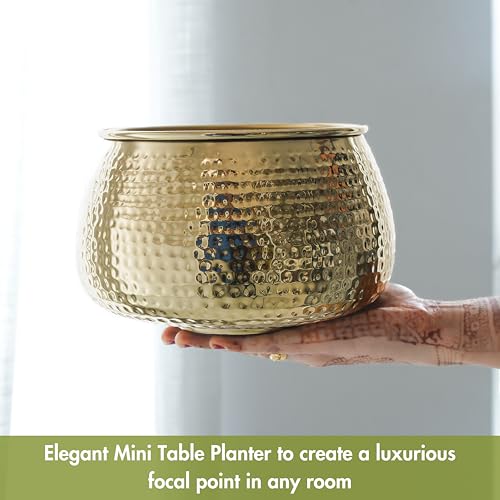 BEHOMA Metal Hammered Golden Bowl Planter for Home Decoration | Plant Pots for Home Living Room Bedroom Office Decor | Size Height- 5.5" x Dia. 8" inch (Plants not Included) - Image 2