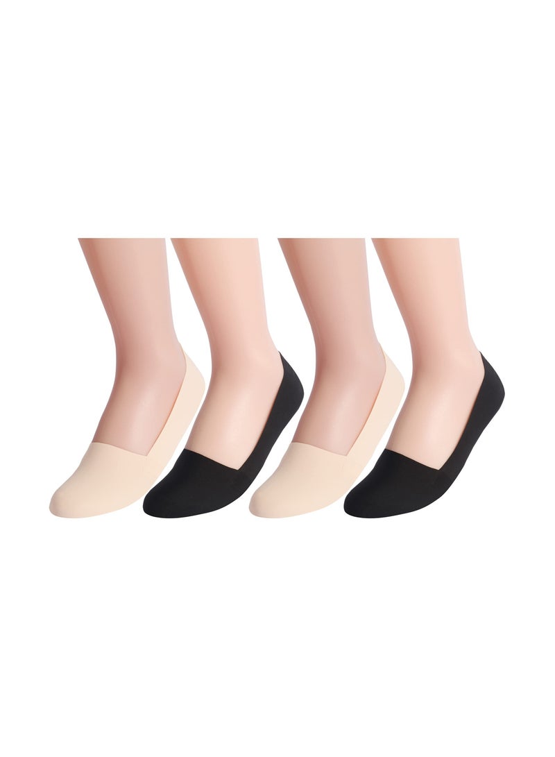 KASTWAVE Women Thin Socks Ice silk skin tone No Show Liner Socks Women Low Cut Cotton Nylon Boat Invisible Hidden Socks Non Slip for Flats Skin Tone 2 Black - Image 1