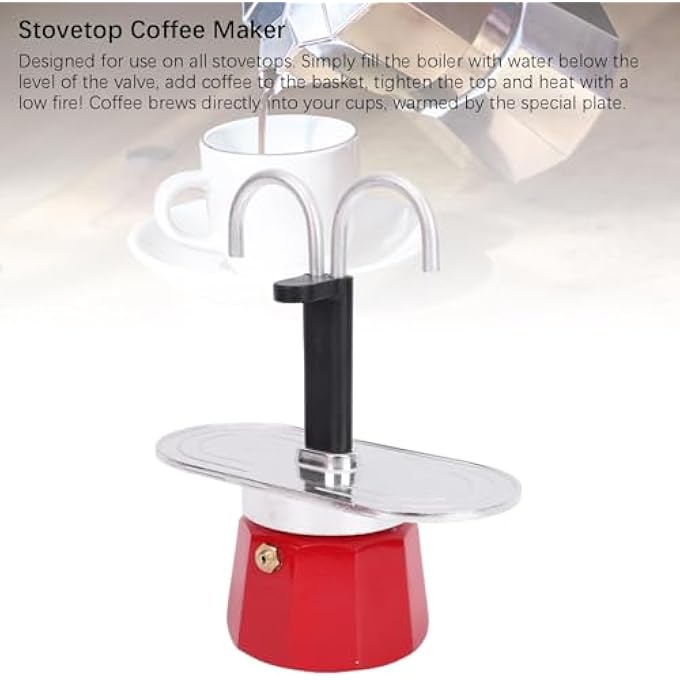 Depisuta Mocha Coffee Pot 2 Cups 100Ml Espresso Coffee Maker Aluminum Alloy Double Head Mocha Pot For Stovetop For Home Cafe Portable Easy To Clean - Image 5
