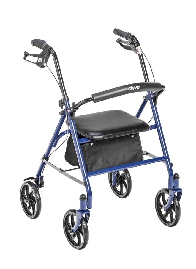 Drive Medical 10257BL-1 4 Wheel Rollator Walker With Seat, Steel Rolling Walker, Height Adjustable, 7.5" Wheels, Removable Back Support, 300 Pound Weight Capacity, Blue  - Image 1
