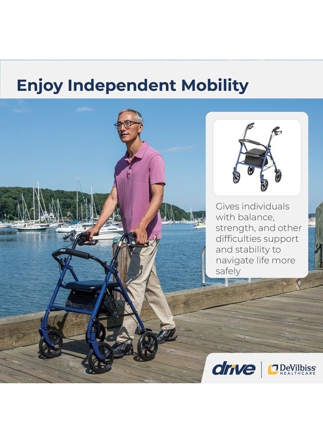 Drive Medical 10257BL-1 4 Wheel Rollator Walker With Seat, Steel Rolling Walker, Height Adjustable, 7.5" Wheels, Removable Back Support, 300 Pound Weight Capacity, Blue  - Image 2
