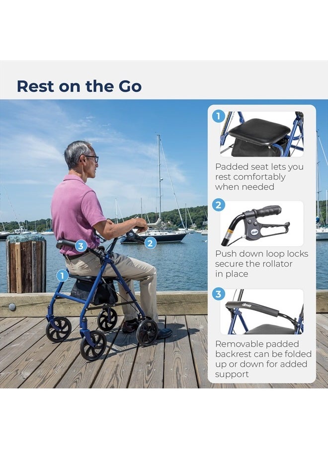 Drive Medical 10257BL-1 4 Wheel Rollator Walker With Seat, Steel Rolling Walker, Height Adjustable, 7.5" Wheels, Removable Back Support, 300 Pound Weight Capacity, Blue  - Image 5
