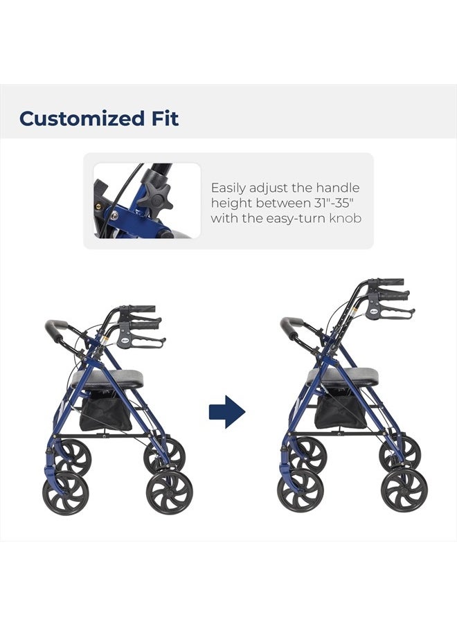 Drive Medical 10257BL-1 4 Wheel Rollator Walker With Seat, Steel Rolling Walker, Height Adjustable, 7.5" Wheels, Removable Back Support, 300 Pound Weight Capacity, Blue  - Image 4