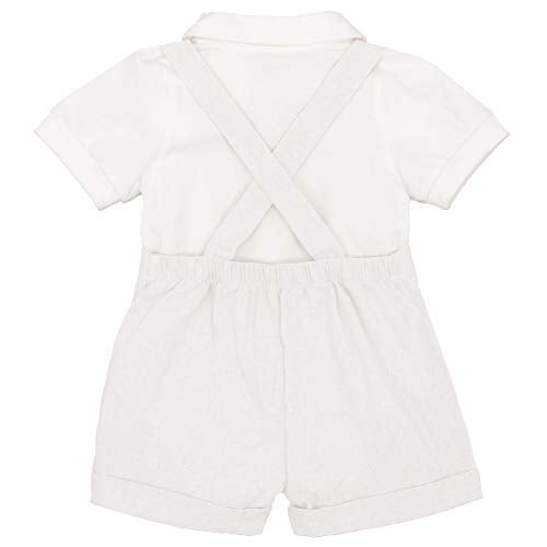 IDOPIP Baby Boys Formal Suit Gentleman Bowtie + Summer Short Sleeve Romper + Suspenders Shorts Button Bib Pants Wedding Tuxedo Outfits 1st/2nd Birthday Cake Smash Christening Clothes 3pcs Set White 6-12M - Image 2
