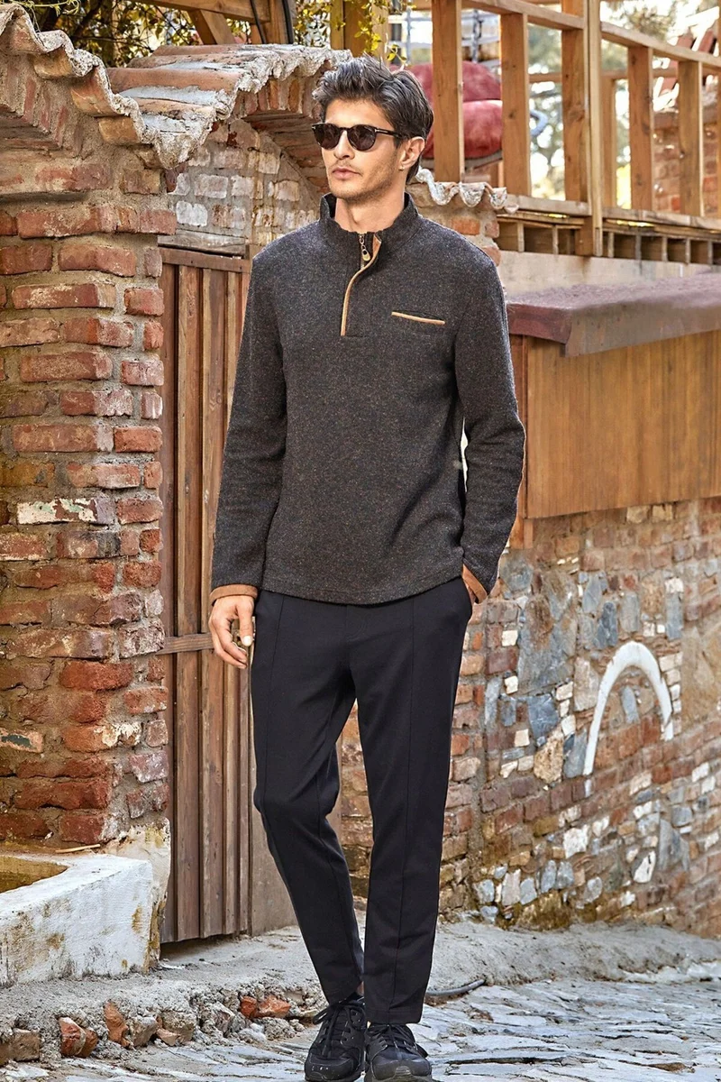 Cossy By Aqua 24455 Men's Long Sleeve Pocket Detailed Tracksuit Set Brown