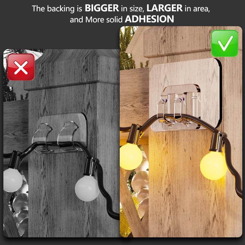 Galetcy Hooks for Outdoor String Lights - 100 Pack with Adhesive Strips - No Damage, No Tools, No Holes, Waterproof and UV-Resistant, Perfect for Christmas and Patio Decor - Image 4