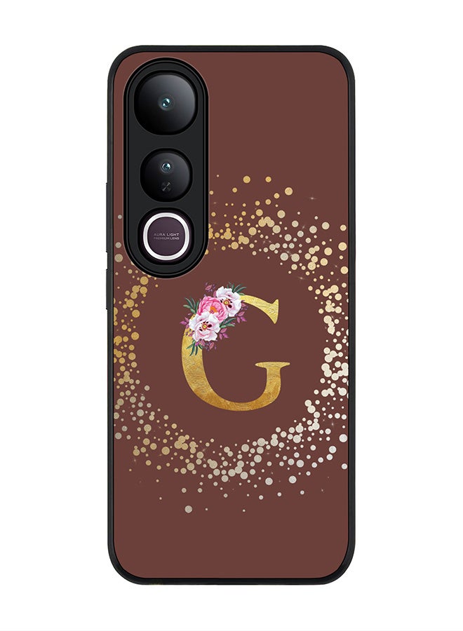 Stylizedd For vivo V50 Lite Case,Slim fit Camera Protection, Shockproof Thin Phone cover  - Custom Monogram Floral - G  (Brown )