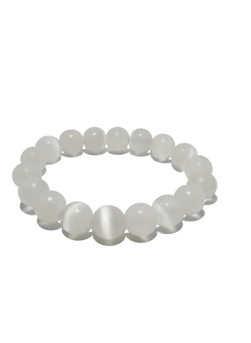 REBUY REBUY Selenite Bracelet Crystal Healing Gemstone Bracelet Stone Jewelry for Men & Women, Color White, Bead Size 10 MM  - Image 1