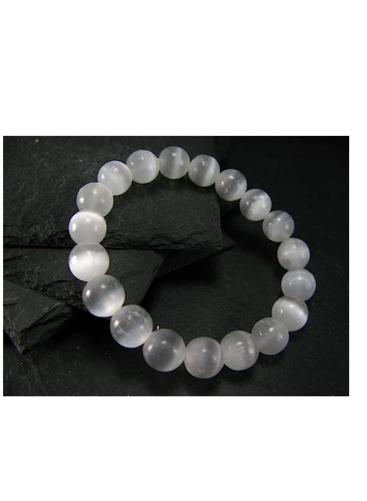 REBUY REBUY Selenite Bracelet Crystal Healing Gemstone Bracelet Stone Jewelry for Men & Women, Color White, Bead Size 10 MM  - Image 2