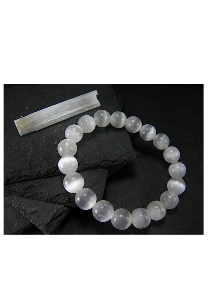 REBUY REBUY Selenite Bracelet Crystal Healing Gemstone Bracelet Stone Jewelry for Men & Women, Color White, Bead Size 10 MM  - Image 3