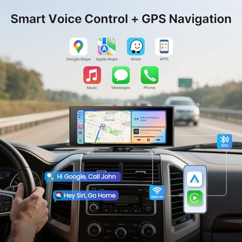 WonVon Wireless Car Play Screen, 10.26'' Monitor with Apple Carplay & Android Auto, 4K Dash Cam 64G, 1080P Backup Camera, Portable Smart Touch Tablet Stereo Multimedia Dashboard, Bluetooth/FM/GPS/AUX - Image 5