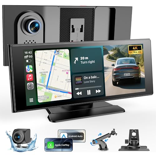 WonVon Wireless Car Play Screen, 10.26'' Monitor with Apple Carplay & Android Auto, 4K Dash Cam 64G, 1080P Backup Camera, Portable Smart Touch Tablet Stereo Multimedia Dashboard, Bluetooth/FM/GPS/AUX - Image 1