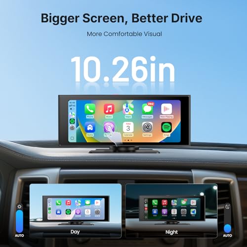 WonVon Wireless Car Play Screen, 10.26'' Monitor with Apple Carplay & Android Auto, 4K Dash Cam 64G, 1080P Backup Camera, Portable Smart Touch Tablet Stereo Multimedia Dashboard, Bluetooth/FM/GPS/AUX - Image 2