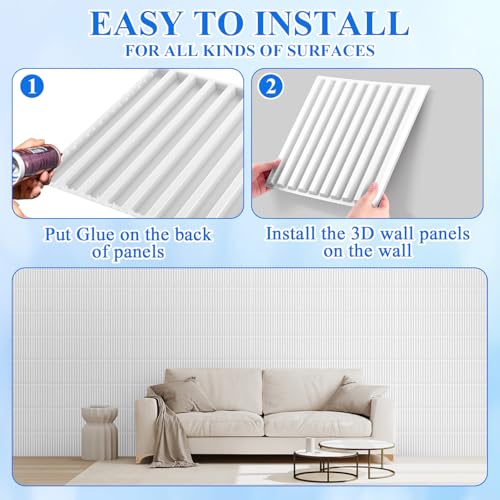 Nuanchu 32 Pcs 32 Pcs 3D Slat Wall Panels 12 x 12 Inch PVC Fluted Textured Panel Cuttable Paintable DIY Wall Art Decorative Tiles for Ceiling Studio Bathroom Interior TV Background (White) - Image 3