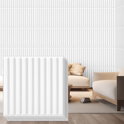 Nuanchu 32 Pcs 32 Pcs 3D Slat Wall Panels 12 x 12 Inch PVC Fluted Textured Panel Cuttable Paintable DIY Wall Art Decorative Tiles for Ceiling Studio Bathroom Interior TV Background (White) - Image 1