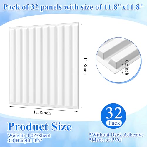 Nuanchu 32 Pcs 32 Pcs 3D Slat Wall Panels 12 x 12 Inch PVC Fluted Textured Panel Cuttable Paintable DIY Wall Art Decorative Tiles for Ceiling Studio Bathroom Interior TV Background (White) - Image 2
