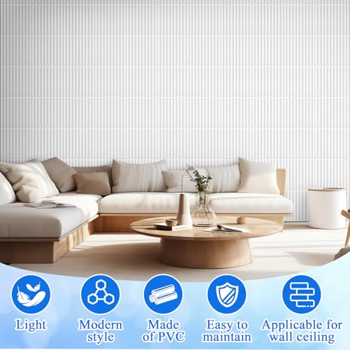 Nuanchu 32 Pcs 32 Pcs 3D Slat Wall Panels 12 x 12 Inch PVC Fluted Textured Panel Cuttable Paintable DIY Wall Art Decorative Tiles for Ceiling Studio Bathroom Interior TV Background (White) - Image 5