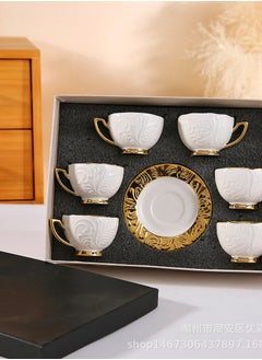 Gerenic European style ceramic coffee cup gold edge ceramic coffee cup embossed coffee cup 6 cups 6 saucers gift box set  - Image 1