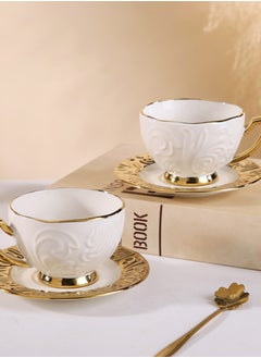 Gerenic European style ceramic coffee cup gold edge ceramic coffee cup embossed coffee cup 6 cups 6 saucers gift box set  - Image 2