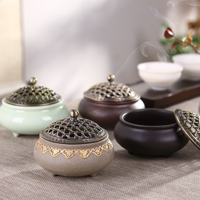 2pcs Vintage Incense Therapy Censer Yoga Practical Burner Censer Desktop Decoration Green - Image 3