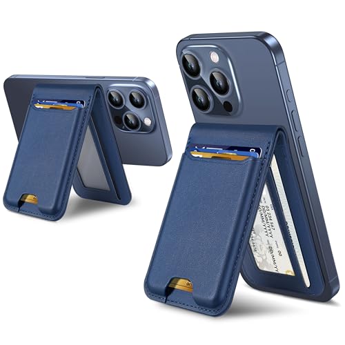 ExtreLife For Magsafe Wallet Stand Strongest Magnetic Wallet for iPhone 171615141312 Series Magnetic Card Holder with Adjustable Stand ID Window 6 Cards Holder Vegan Leather RFID Blocking Navy Blue - Image 1