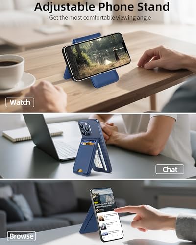 ExtreLife For Magsafe Wallet Stand Strongest Magnetic Wallet for iPhone 171615141312 Series Magnetic Card Holder with Adjustable Stand ID Window 6 Cards Holder Vegan Leather RFID Blocking Navy Blue - Image 3