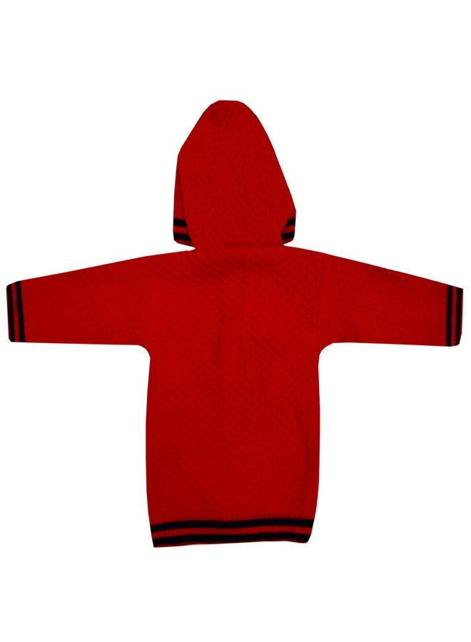 SELVEL Unisex Baby Woolen Hooded Sweater Set | Baby Boys Baby Girls Full Sleeves Hooded Sweater, Pant and a Pair of Booties Combo (SWTR-HDY-2112) (0-3 Months, Red) - Image 3