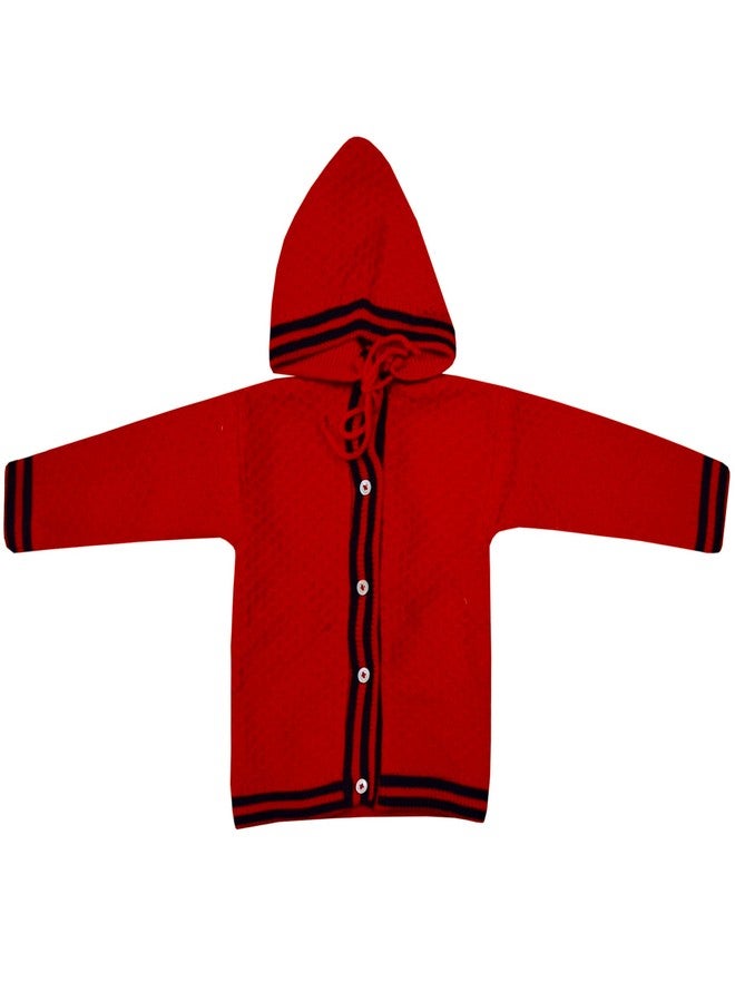 SELVEL Unisex Baby Woolen Hooded Sweater Set | Baby Boys Baby Girls Full Sleeves Hooded Sweater, Pant and a Pair of Booties Combo (SWTR-HDY-2112) (0-3 Months, Red) - Image 2