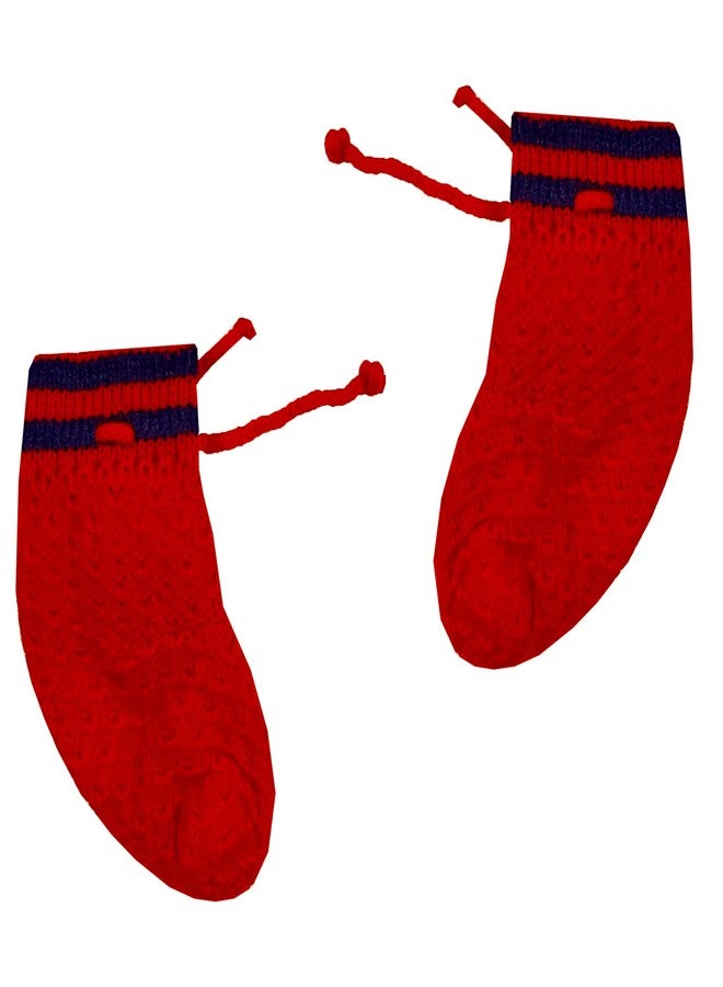 SELVEL Unisex Baby Woolen Hooded Sweater Set | Baby Boys Baby Girls Full Sleeves Hooded Sweater, Pant and a Pair of Booties Combo (SWTR-HDY-2112) (0-3 Months, Red) - Image 5