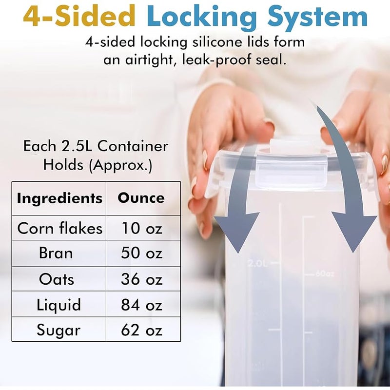 Shazo 2 Pack (2.5L / 84 Oz) EXTRA Large Airtight Food Storage Cereal Containers for Bulk Food Storage BPA-Free Plastic Container, Pantry Organization and Canister for Rice, Pasta, Sugar & Flour - Image 5
