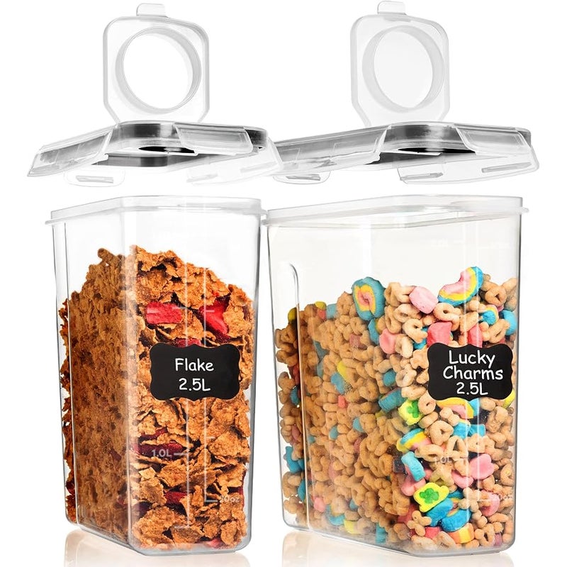 Shazo 2 Pack (2.5L / 84 Oz) EXTRA Large Airtight Food Storage Cereal Containers for Bulk Food Storage BPA-Free Plastic Container, Pantry Organization and Canister for Rice, Pasta, Sugar & Flour - Image 1