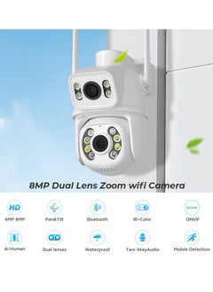 كاميرا 8MP 4K PTZ IP ذات العدسة المزدوجة لكشف الإنسان CCTV كاميرا مراقبة للرؤية الليلية كاميرا مراقبة واي فاي خارجية