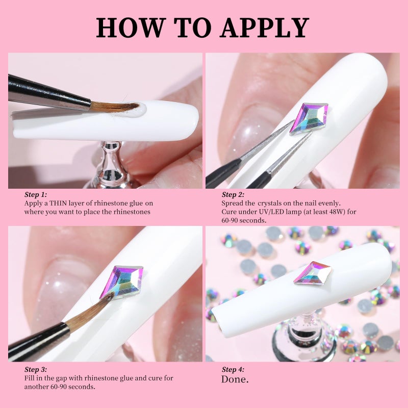 Cycullinyt 1660Pcs Crystal AB Nail Art Rhinestones: 8 Types of Multi Shapes Diamonds + 4 Sizes Flatback DIY Crafts Rhinestone Crystals 3D Glass Stones Set + Tweezer + Pickup Pen - Image 5